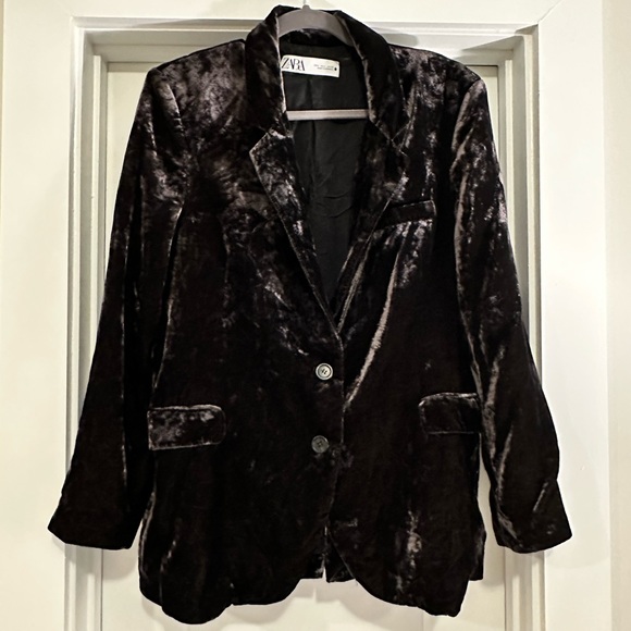 Zara Chocolate Brown Velvet Blazer - Picture 1 of 4